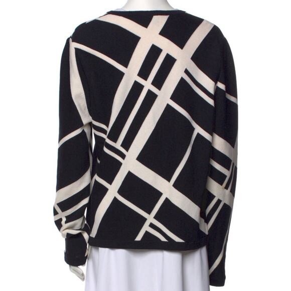 St John Black Cream Geometric Button Up Cardigan Jacket Blazer Size 14 EUC - Picture 3 of 3